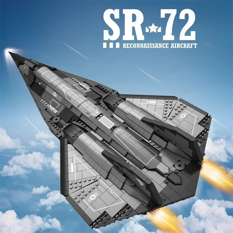 Military Technical USA SR72 Blackbird Stealth Reconnaissance Aircraft Building Blocks WW2 Fighter Airplane Model Brick Kids Toys