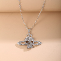 Fashion Rhinestone Skull Cross Saturn Couples Chain Silver Color Metal Necklace Punk Women Men Party Jewelry Gifts Wholesale