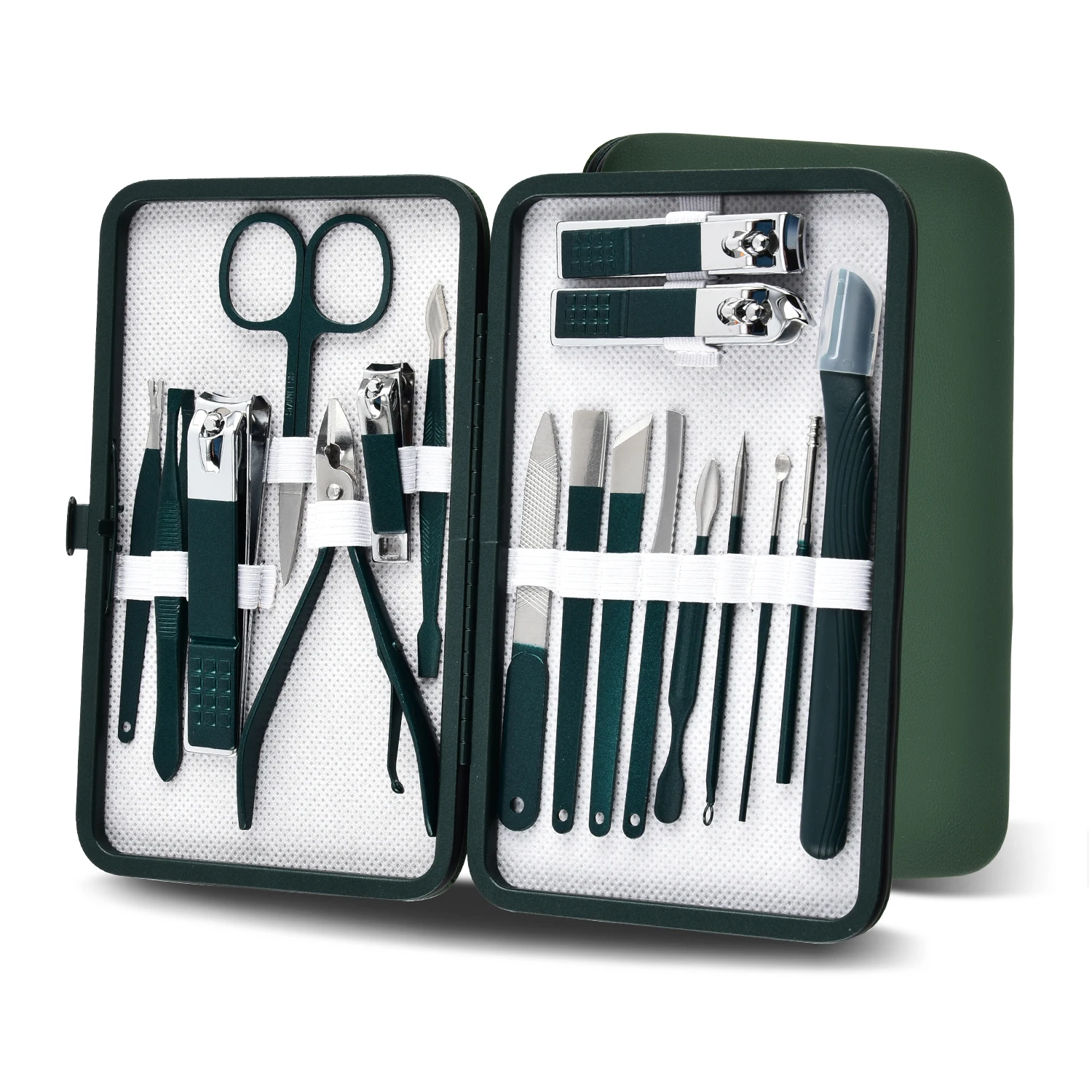 7/10/12/18 Stuks Lente Groen Nieuwe Roestvrijstalen Nagelknipper Set Trioming Tool Set Met Draagbare Case Manicure Art Tool Groen