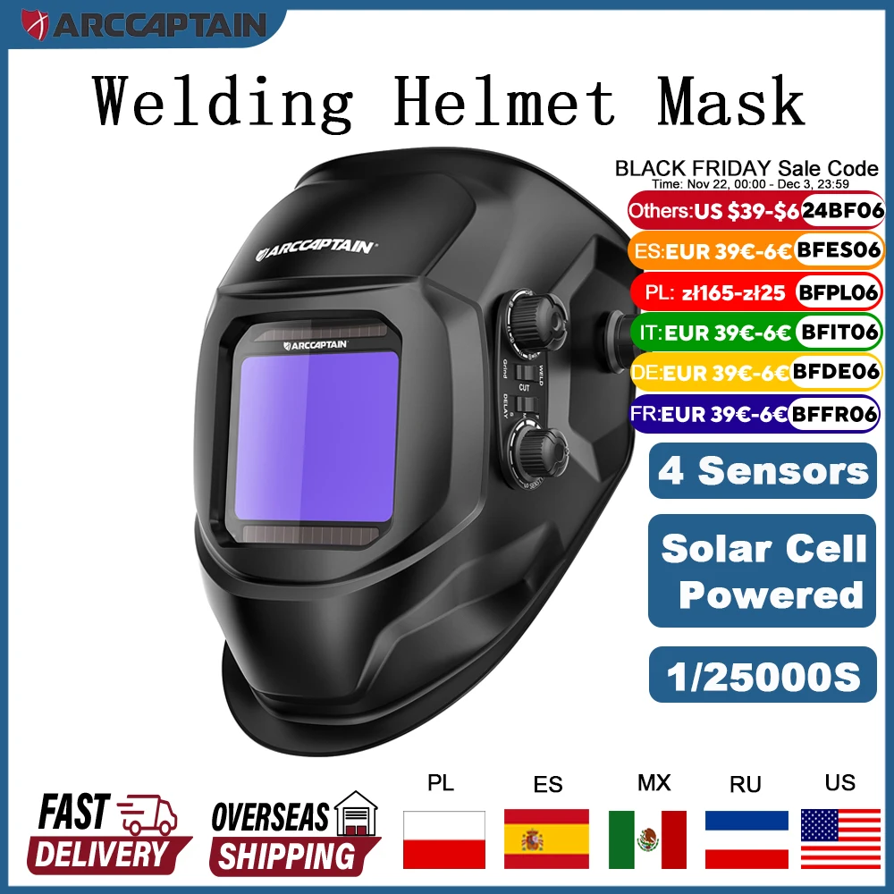 ARCCAPTAIN Welding Helmet Auto Darkening Welding Mask 4 Sensors Solar Cell Powered For TIG MIG ARC Welder сварочная маска