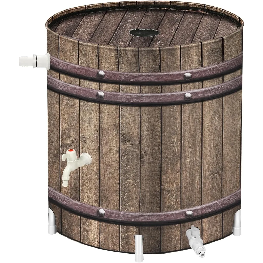 

Collapsible Rain Barrels, 50 Gallon Rain Water Collection Barrel,Rain Catcher Barrels to Collect Rainwater from Gutter,Woodgrain