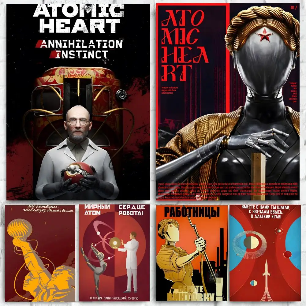 Game Atomic Heart Poster Self-adhesive Art Waterproof Paper Sticker Coffee House Bar Room Wall Decor