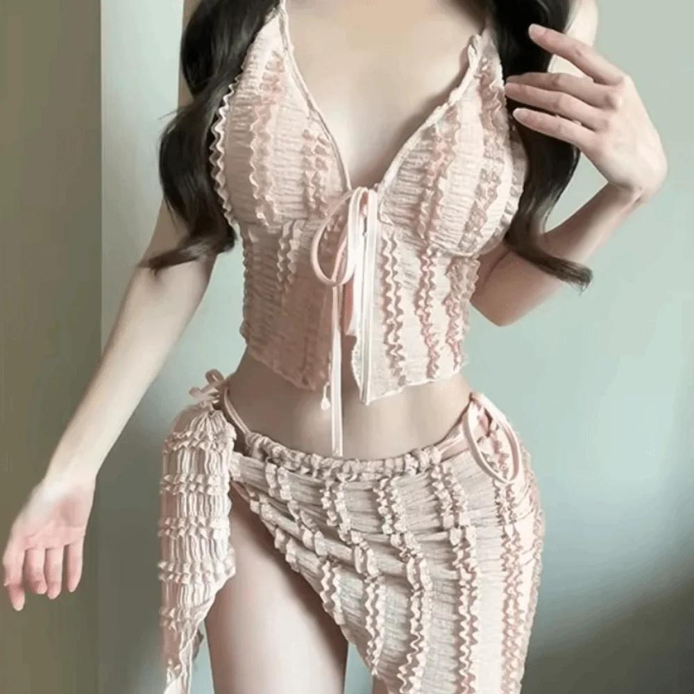 Slimming Design Three-Piece Bikini Strapless Small Chest Women's Swimsuit Separate Pieces High-End Feel Korean Style Bikini