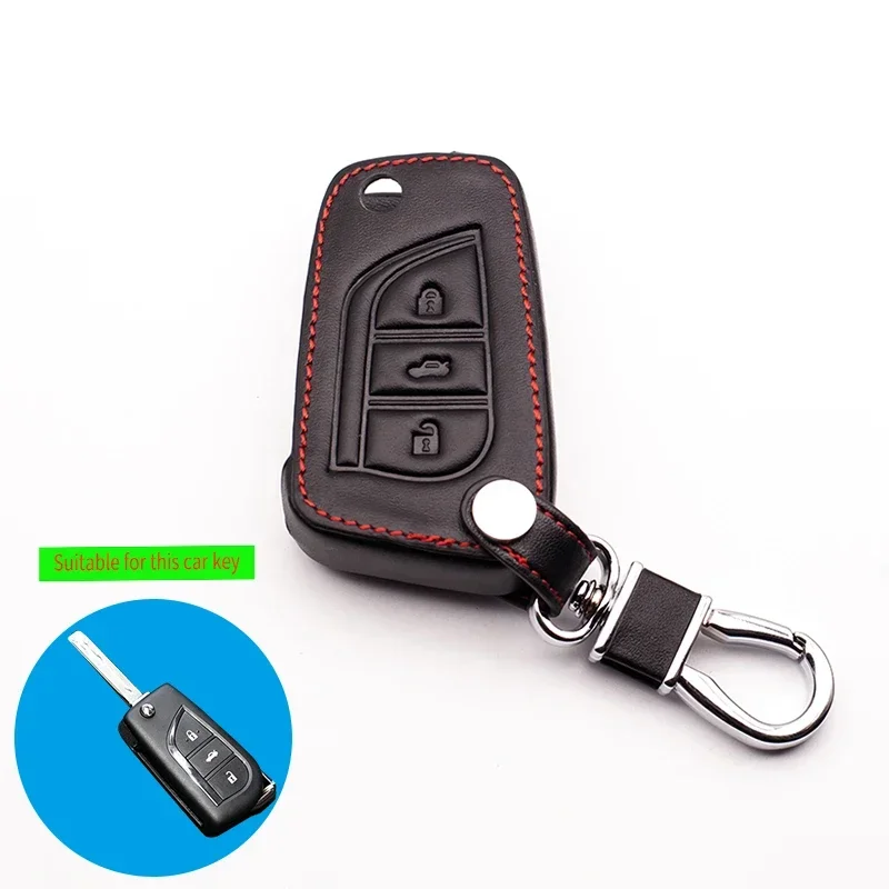 2024 Hot sale 100% Leather Keychain For Toyota Camry Highlander Corolla Prado REIZ Crown RAV4 3 Buttons Remote Control