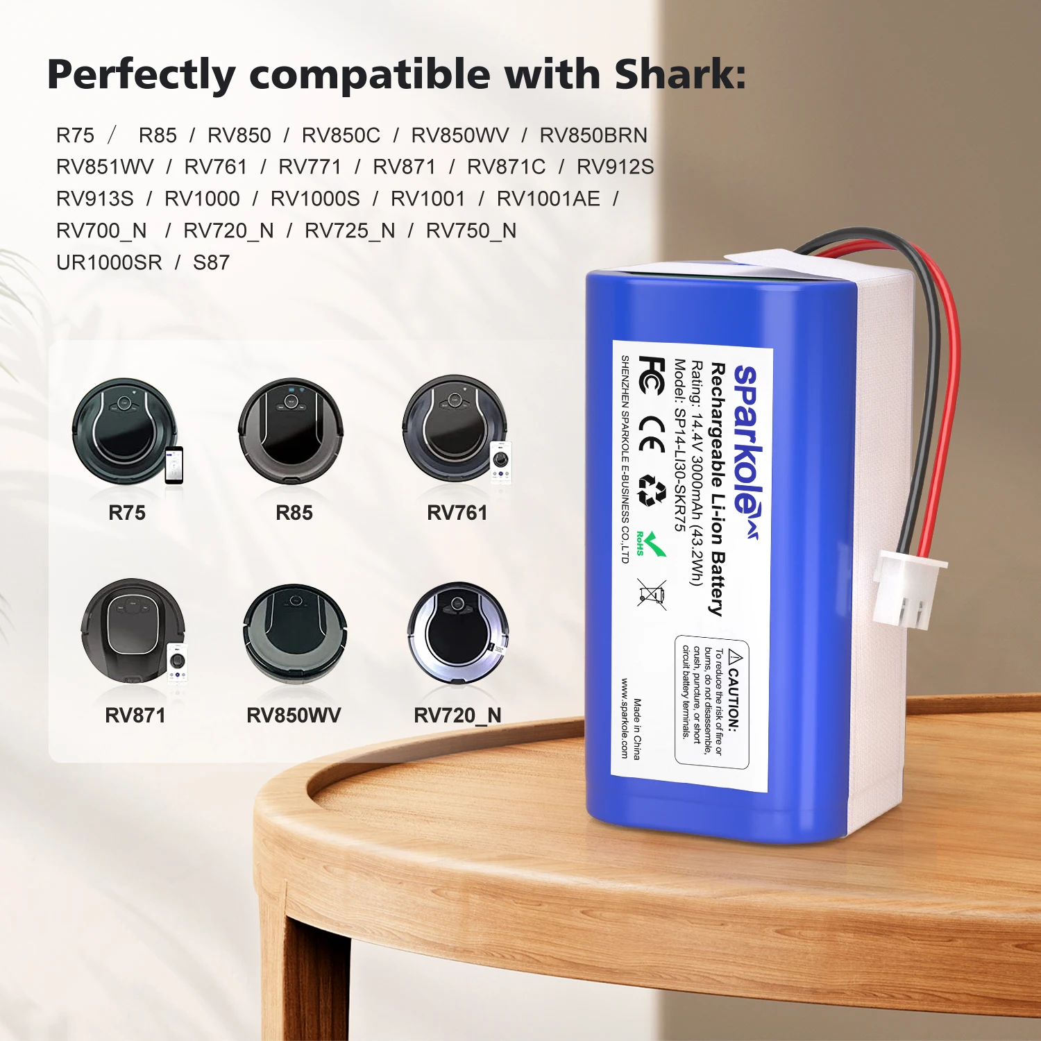 14.4V 3000mAh RVBAT850 Battery for Shark Ion R75 R85 RV850 RV850C AV751 AV752 AV753 RV761 Vacuum Cleaners Lithium Ion Battery