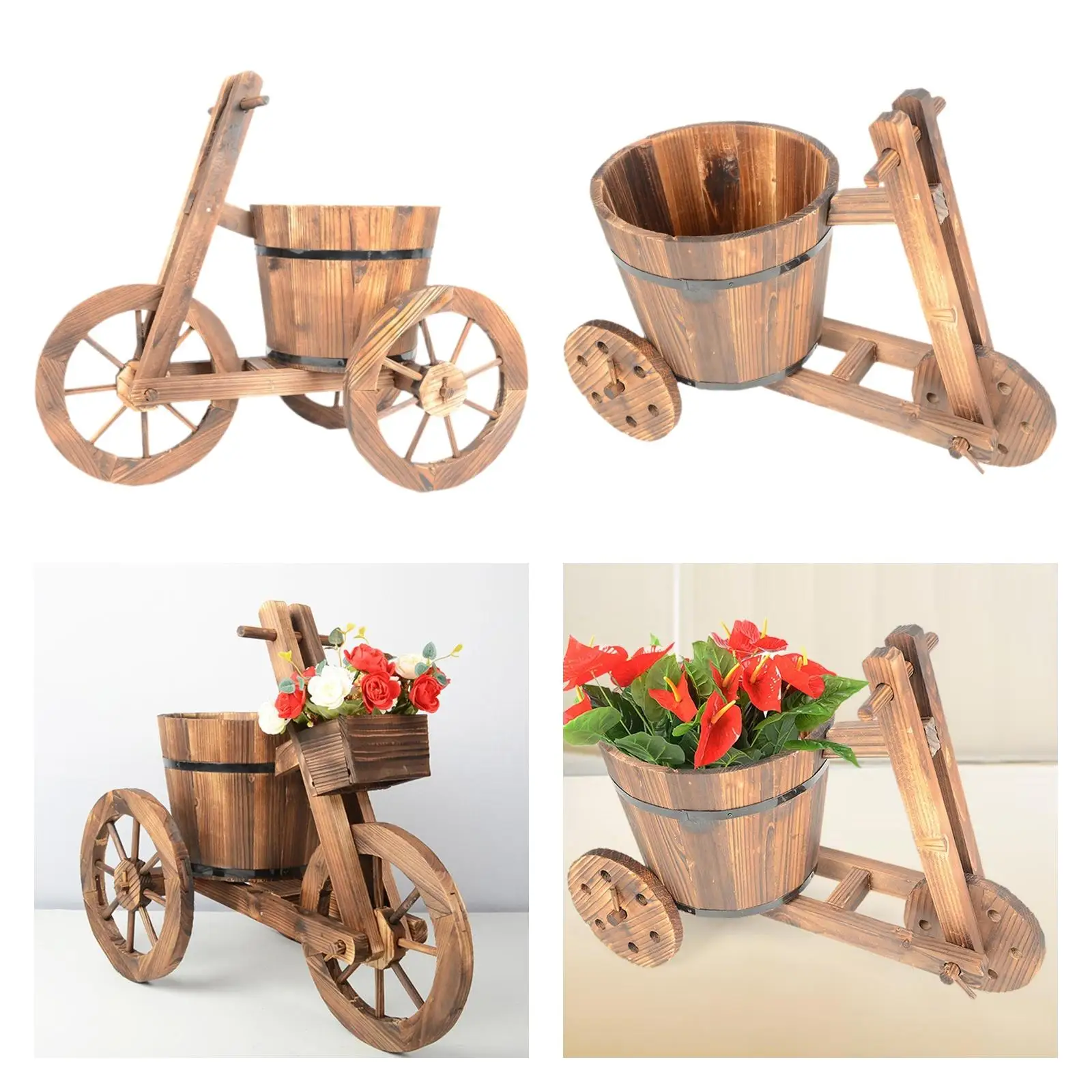 

Flower Pot Tricycle Planter Organizer Gift Figurine Sculpture Decorative Wood Statue for Table Centerpiece Desk Garden Home