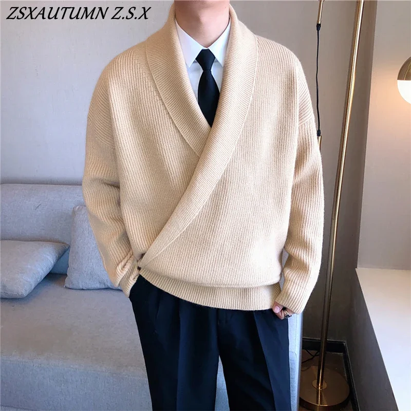2023 Knitted Light Luxury Pullovers Sweater Men Casual Vintage V Neck Knit Tops Streetwear Loose Stylish Autumn Winter Fashion