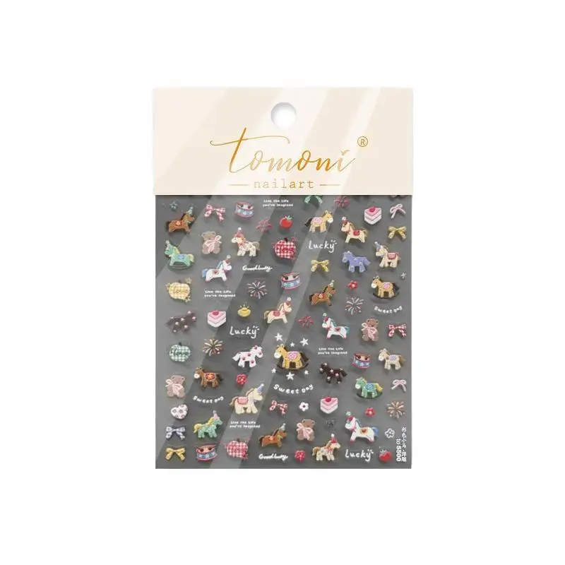 Firework Flowers Chinese New Year Nail Charms Art Stickers Phone DecalsLovely Horse Bear Dessert Cake Bowknot Unicorn Pony Star
