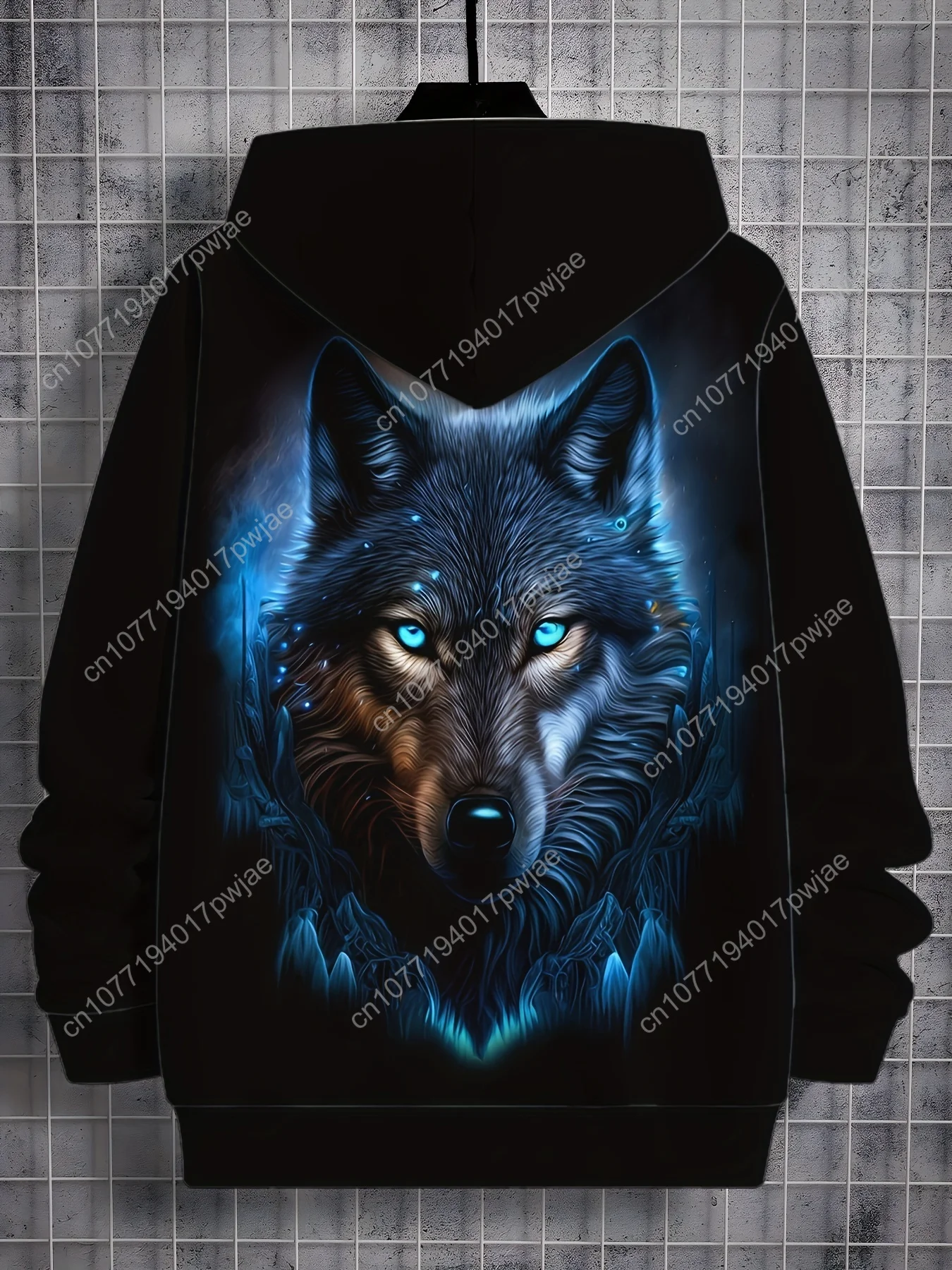 Мужская толстовка с 3D принтом волка, повседневная трикотажная ткань из полиэстера с длинными рукавами, топ с капюшоном стандартного кроя на весну/осень, легкая стрейч, 20