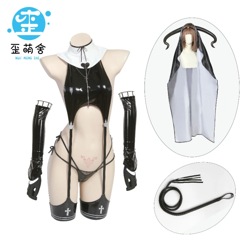 Dishwasher 1910 Succubus Nun Sister Cosplay Costume Original Dark Series Patenr Leather Jumpsuit Halloween Nun Cosplay Nun Suit