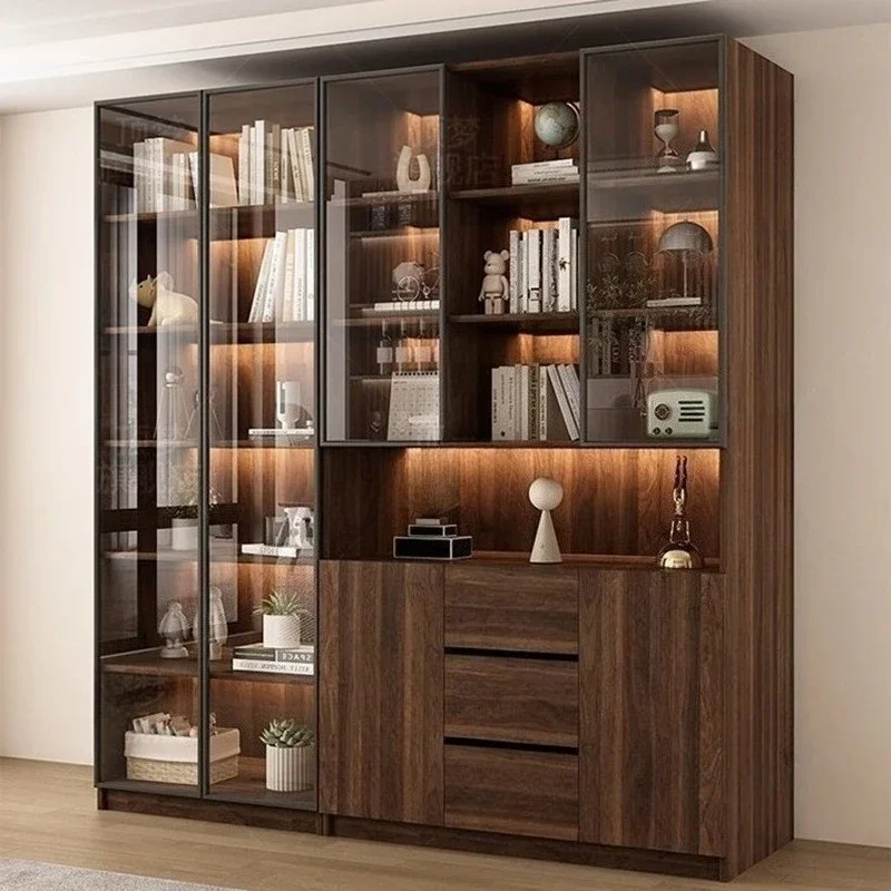 

Современный деревянный книжный шкаф в скандинавском стиле, креативный шкаф со стеклянными дверями, винный шкаф, книжная полка, витрина, мебель FYBK