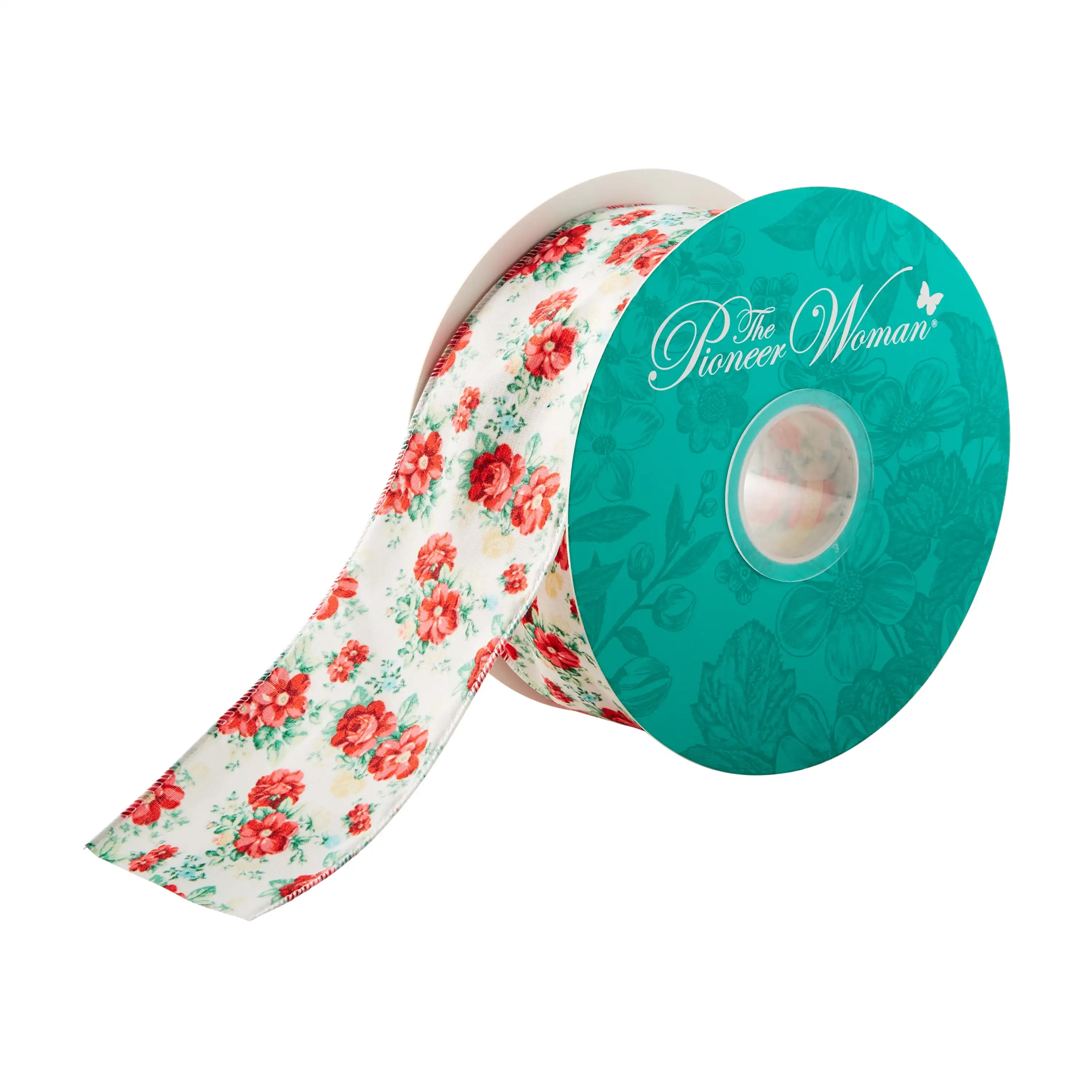 

Vintage Floral White Polyester Merrow Wire Edge Ribbon, 2.5 X 25 Yards
