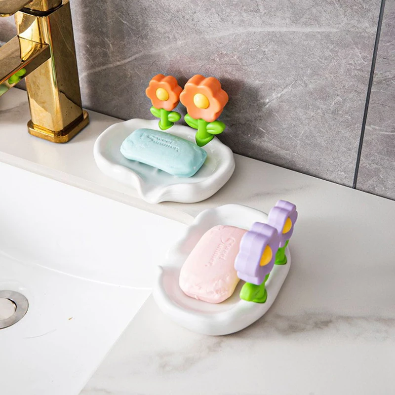 Plastic Cute Flower Soap Dish, Drain Soap Tray, Self Draining Soap Holder, Soap Storage Rack For Bathroom Accessories
