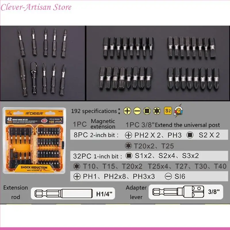 E06B 18/42pcs Screwdriver Socket Electric Drill Impact Bit Set Connecting Rod Repair Tools