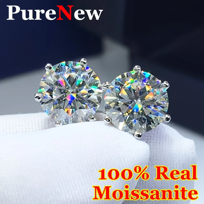 Premium 0.5-2ct Moissanite Diamond Stud Earrings for Women Original 925 Sterling Silver Screw Back Women Moissanite Earring