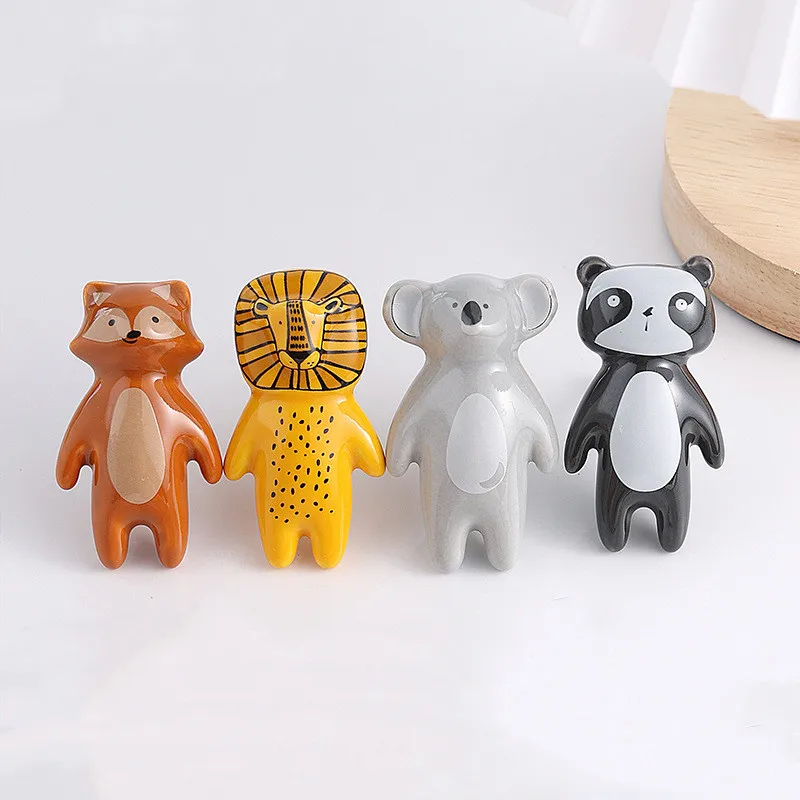 Cute Animal Children Room Handles Kid Room Cartoon Ceramic Knob Lion King Panda Fox Koala Donkey Shaped Hardware Drawer Handles