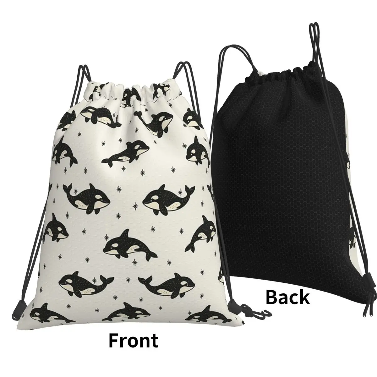 Killer Whale Orca Pattern Backpacks Portable Drawstring Bags Sports Bag Book Bags for Travel School