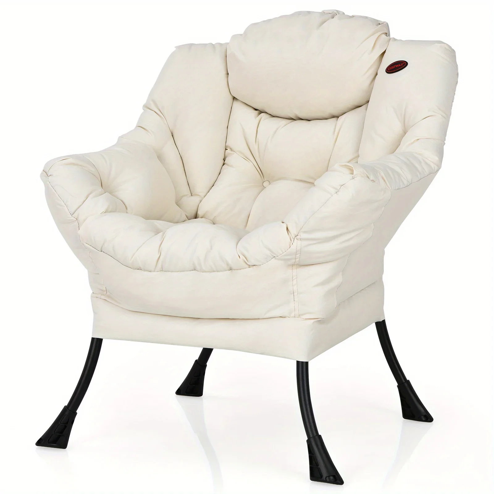 Costway Modern Polyester Fabric Lazy Chair Single Sofa Chair W Side Pocket Beige image 6