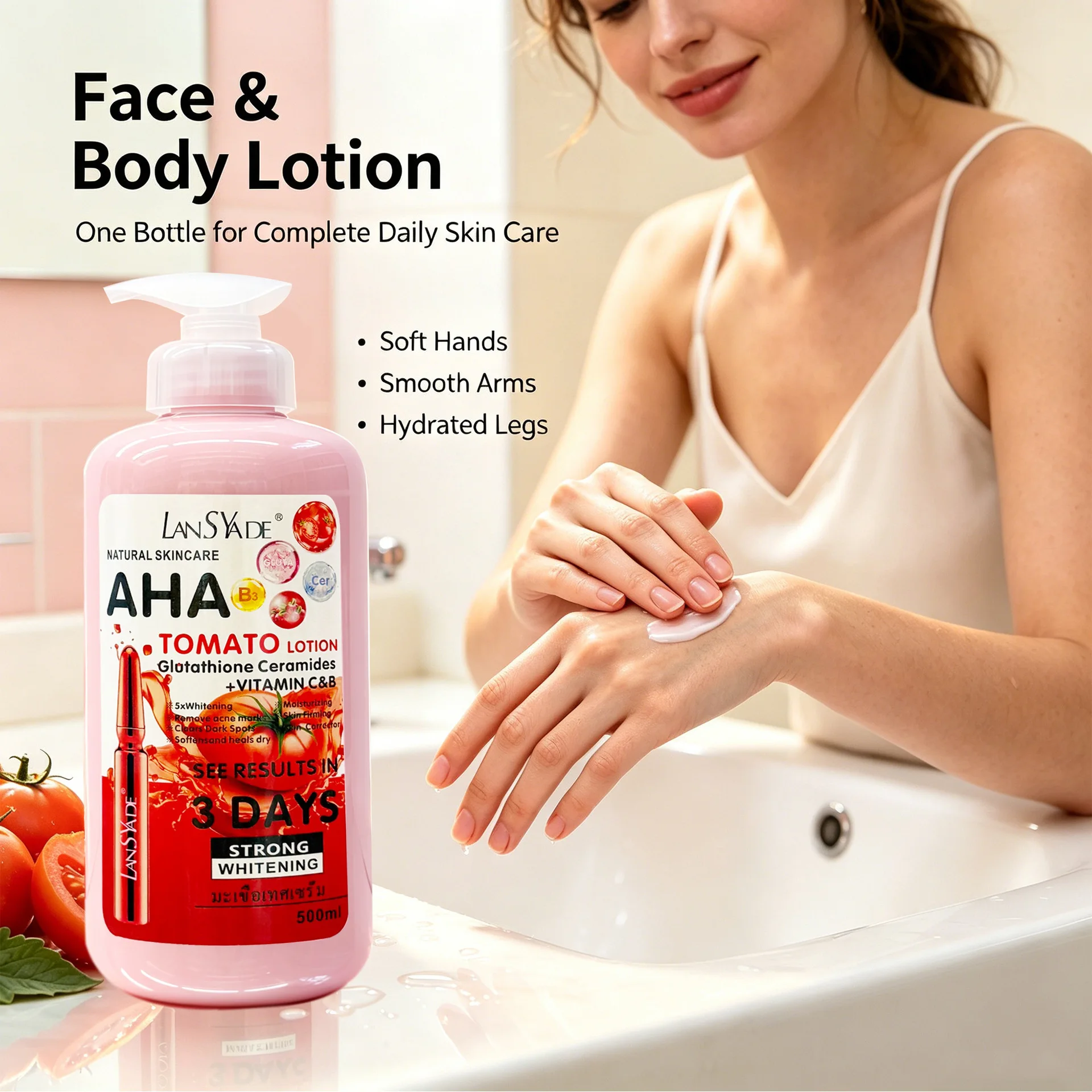 AHA Tomato Body Lotion 500ml Contains Glutathione Niacinamide Brightening Moisturizing Moisturizing Removing Chicken Skin