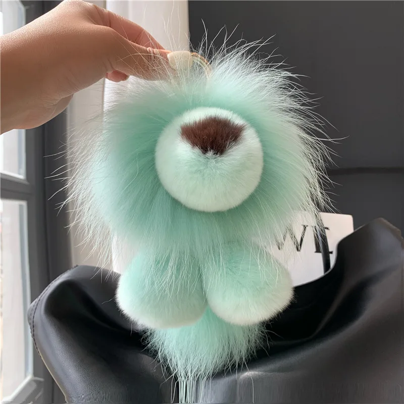 Cute otter rabbit fur little lion keychain car key ring pendant plush doll toy backpack bag hanging ornament gift view 5