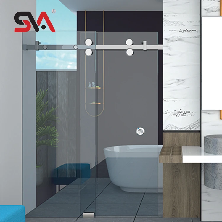 Bathroom Washroom Toliet Stainless Steel 304 Four Door Roller Frameless Shower Sliding Glass Door Hardware