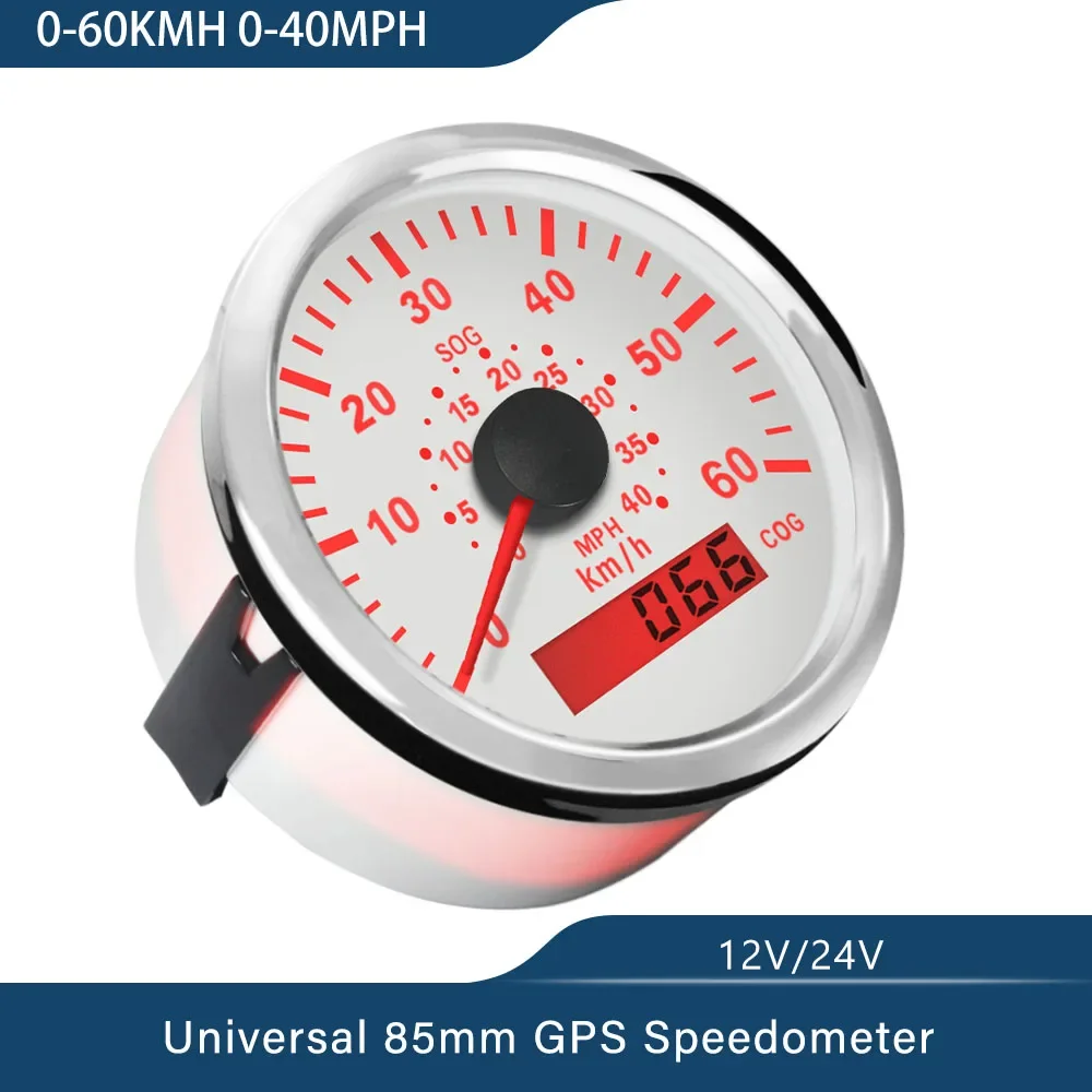 ELING Waterproof 85mm GPS Speedometer 0-60KM/H(40MPH) 0-120kmh(0-75MPH) Speed for Boat Yacht Vessels With Red Backlight 12V/24V