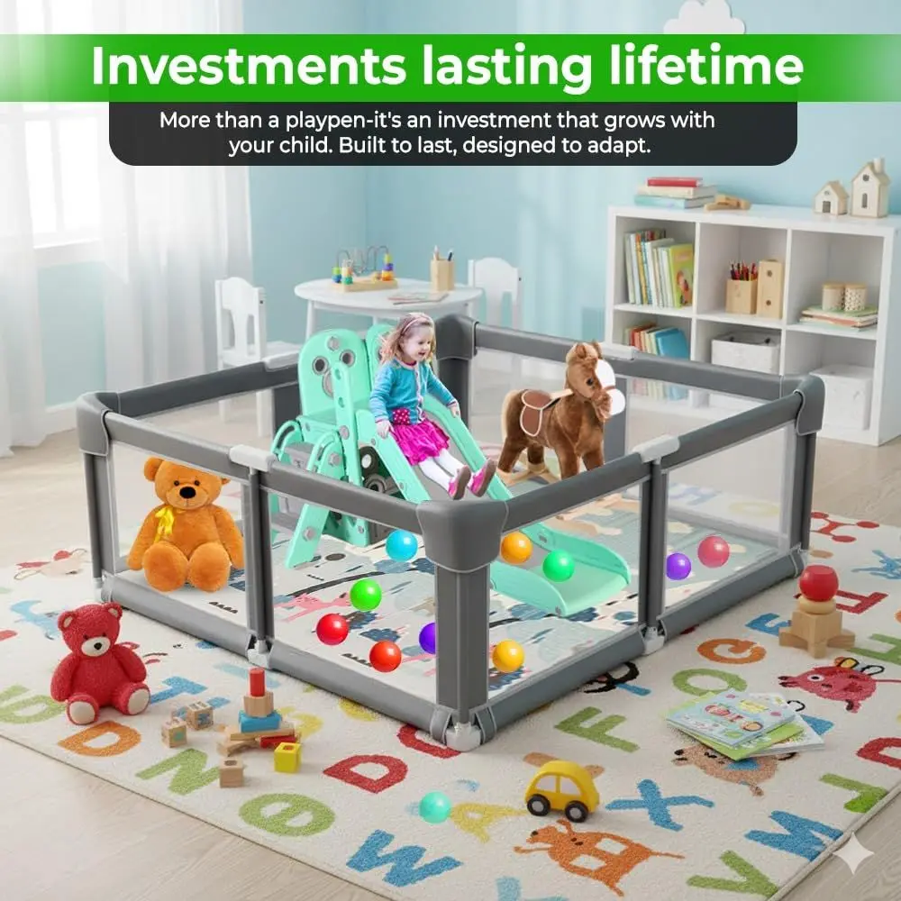 روضة أطفال كبيرة قابلة للطي مقاس 71 × 59 مع حصيرة للأطفال الصغار، إعداد سهل، شبكة مسامية، مضادة للسقوط، للاستخدام الداخلي/الخارجي
