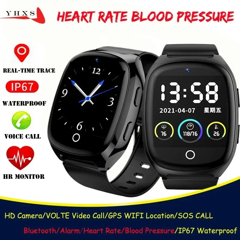 Smart 4G Elderly Aldult Watch Heart Rate Blood Pressure GPS WIFI Position Trace Voice Video Call Camera Thermometer Smartwatch