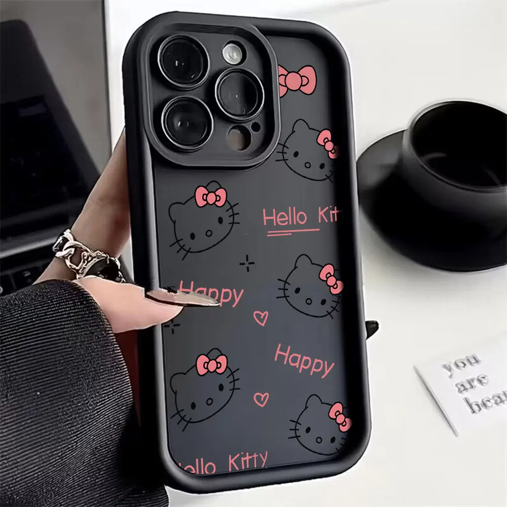 Carved Hello Kitty Plain Multistep Phone Case for OPPO Realme 12 8 8i 7i 11 C11 C12 C15 C20 C21Y C31 C33 C35 C53 C55 4G 5G Cover