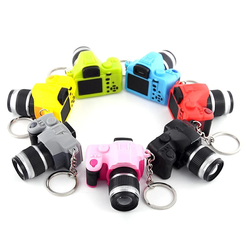 Mini Colorful Camera Keychain LED Flashing Lighting Sound Simulation Camera Pendant Key Ring Kids Birthday Gifts