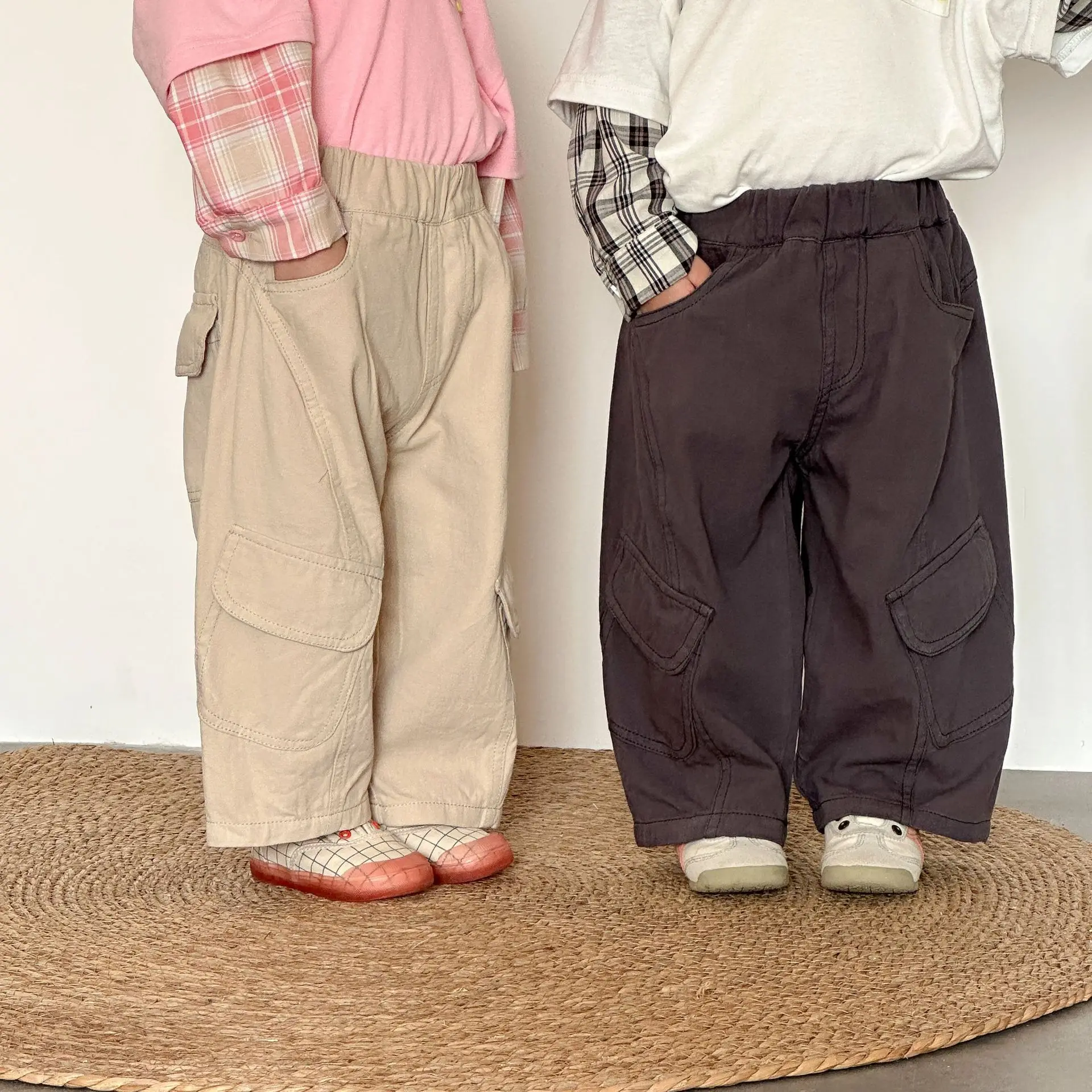2026 Spring New Children Loose Trousers Cotton Girls Wide Leg Pants Fashion Toddler Boys Solid Simple Casual Pants Kids Clothes