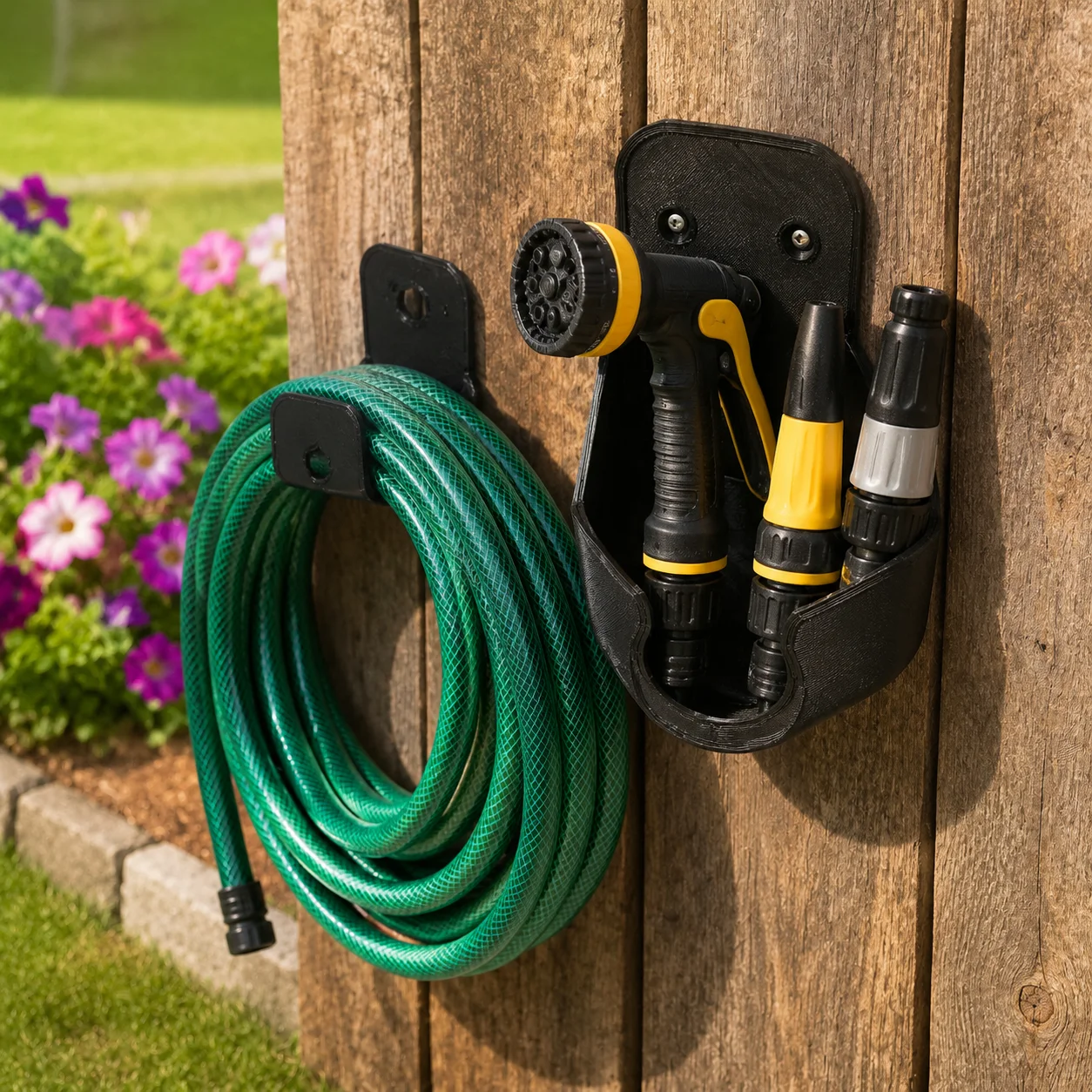 Heavy-Duty Hose Holder Modular Rack for Garden Garage Wall Mounted 3D Printed PLA Nozzle Organizer Space Saving Durable Tool