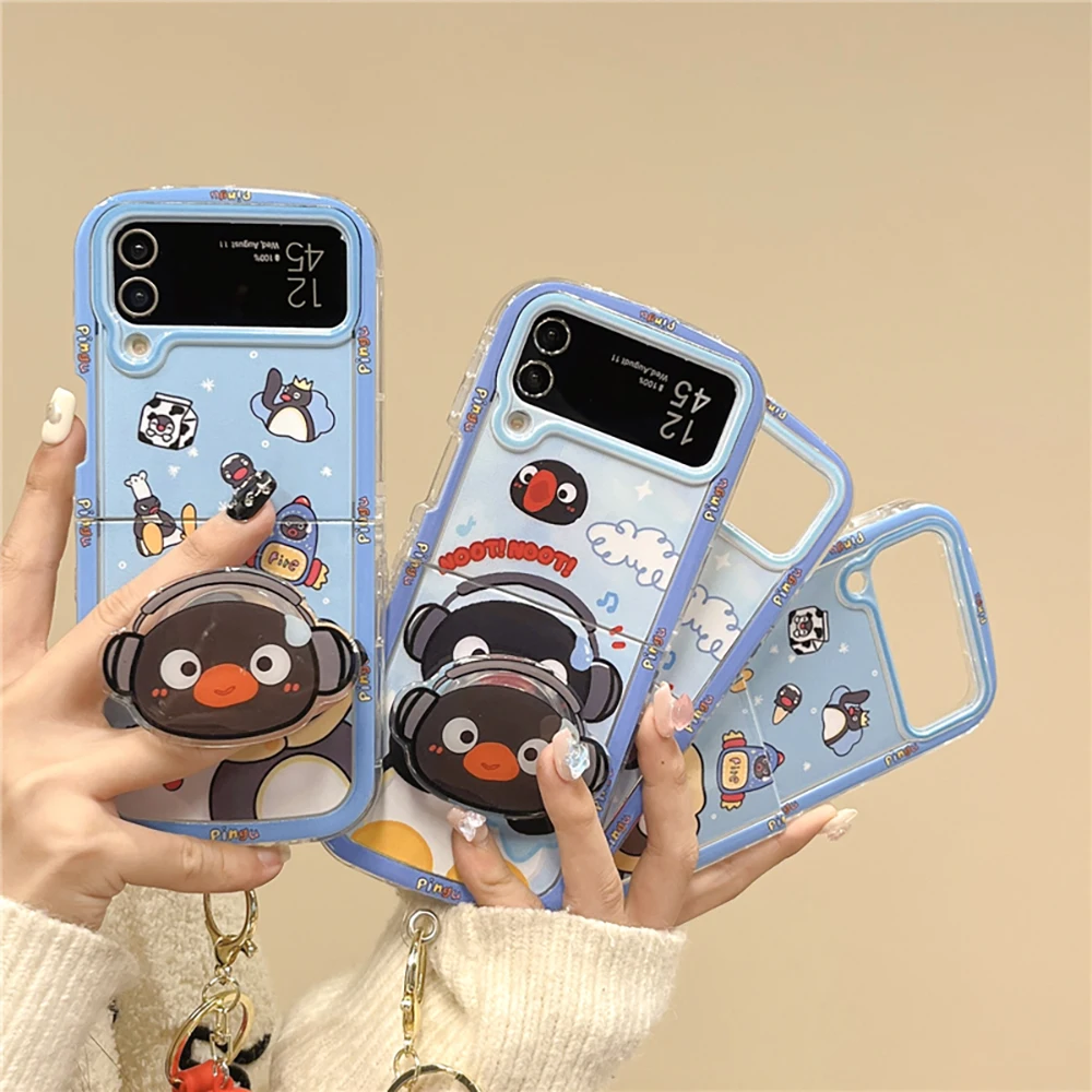 

Cartoon Cute Pingus Bring Support Phone Case for Samsung Galaxy Z Flip 3 4 Z Flip 5 6 5G PC Hard Anti-drop Back Cover Funda Gift