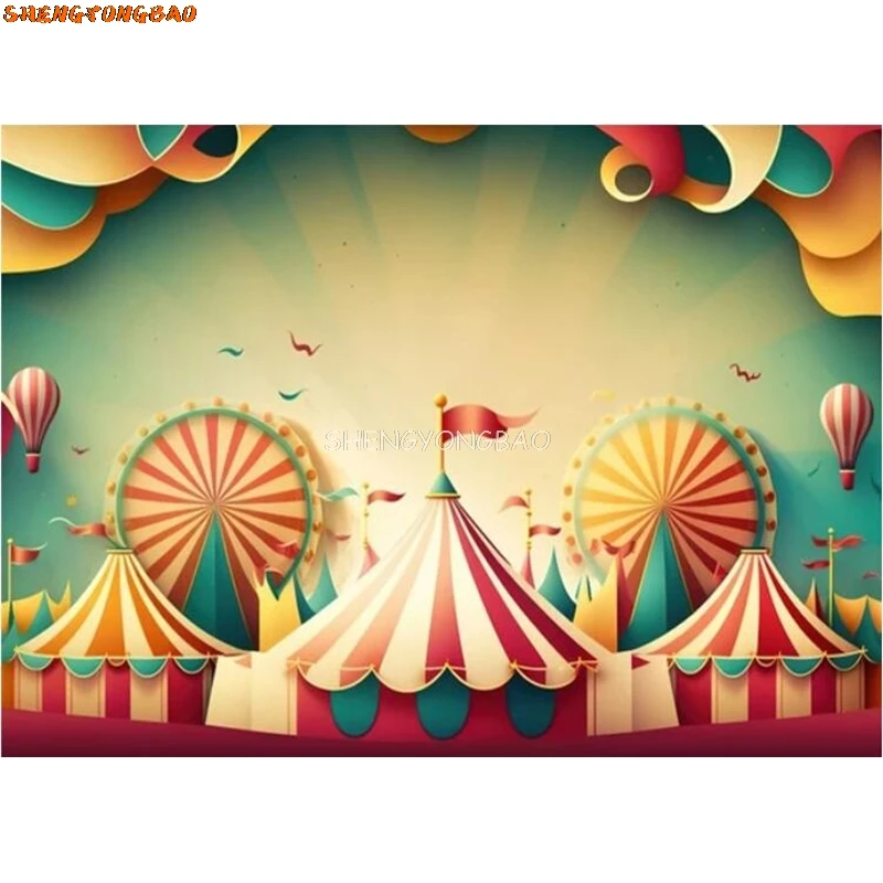 SHENGYONGBAO Circus Animal Trainer And Acrobat Carnival Show Photography Backdrops Stage Clown Acrobatics Background MG-02