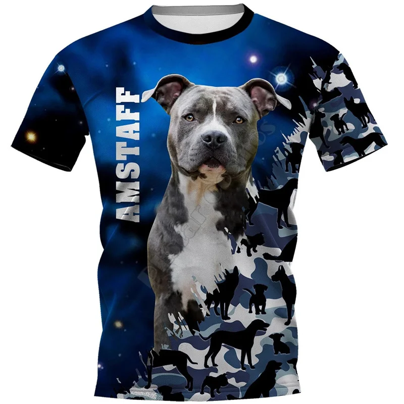 Amstaff Bitbull Dog T Shirt Men's 3D Tervuren Doggy Printed Tee Shirts Womens Clothing Summer Kids Casual Tops Tees Short Sleeve