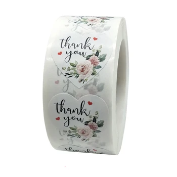 100-500 Uds. Pegatinas de agradecimiento, etiquetas con sello Floral de corazón, pegatinas de papel bonitas para tarjetas de fiesta de boda, pegatinas de papelería para sobres