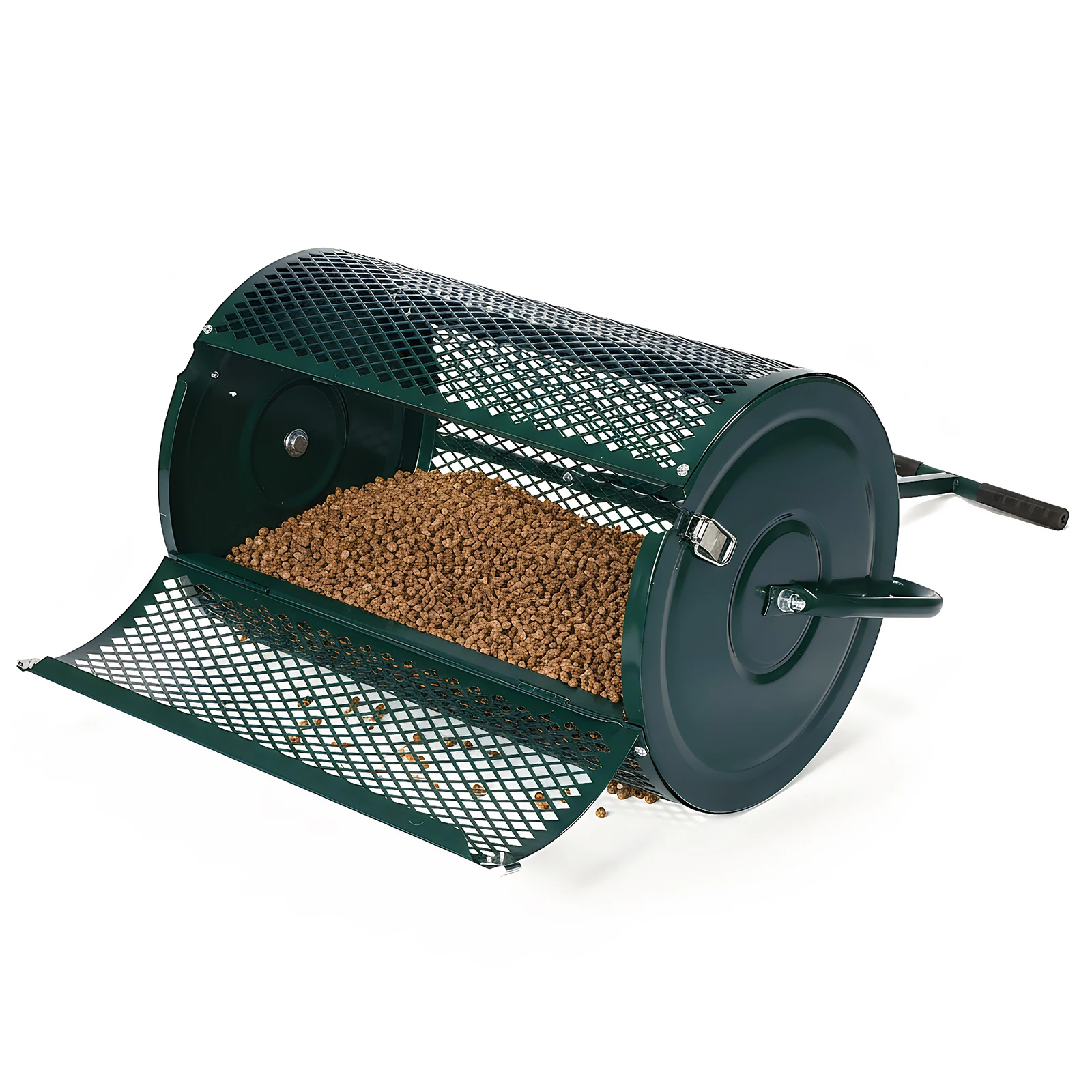 

23.6 Inch Heavy-Duty Manure Spreader Roller Height Adjustable Handle Mesh Lawn Roller with Side Latches for Lawns Gardens Fields