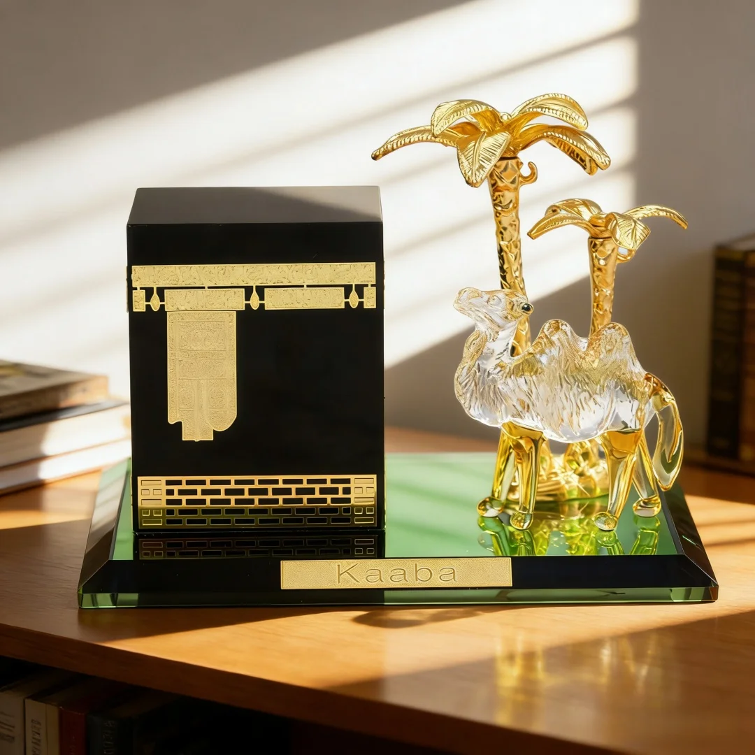Muslim Kaaba Camel Model Crystal Gilded Set Kaaba Replica Model Islamic Building for Souvenirs Gifts Home Table Car Decor