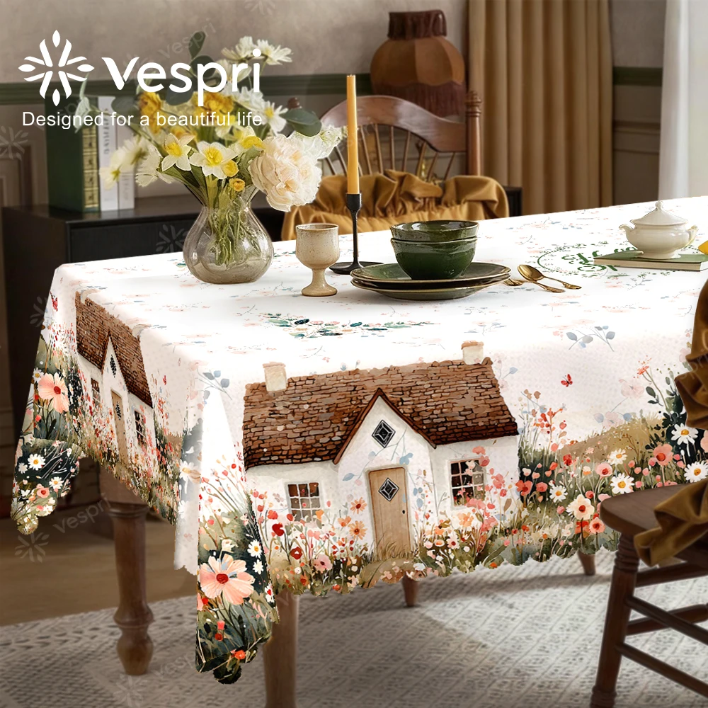 Vespri Frühlingstischdecke Blumenmuster Pastell Osterdekoration mit Blumen und Schmetterlingen für Party Restaurant Hochzeit Polyester