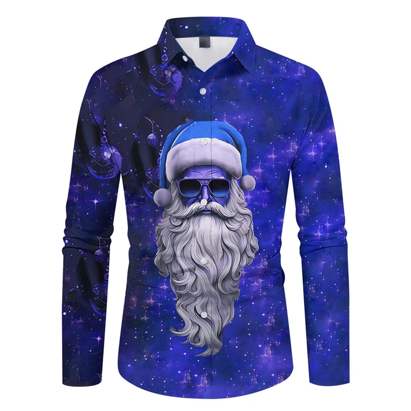 Fashionable Christmas Shirts For Men 3D Print Coll Santa Claus Pattern Casual Festival Men Women Clothing Long Sleeve Shirt Tops