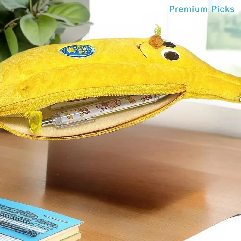1PC Cute Cartoon Banana Pencil Case, Plush Storage Bag, Makeup Bag, Creative And Humorous Gift, Stationery Bag For School