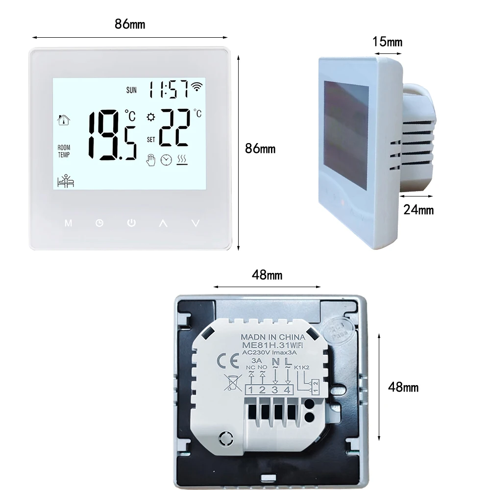 Smart Tuya WiFi Thermostat 3A Digital Programmable LCD Display Underfloor Heating Temperature Controller Digital Intelligent