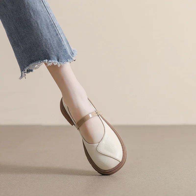 

Women's flat shoes thick sole shoes shallow mouth loafers round head soft sole thick heel casual Mary Janes Women's Shoes