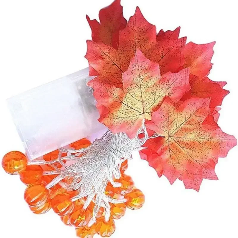 Imagem -06 - Halloween Maple Leaf Pumpkin Led String Luzes Artificial Autumn Maple Leaves String Light Simulação