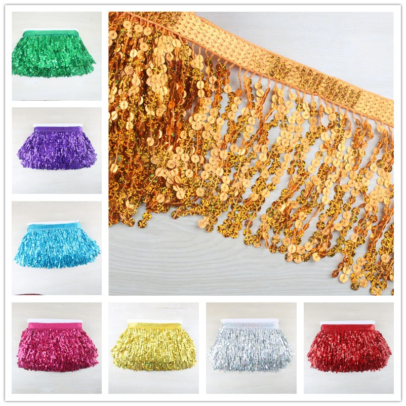 15cm Long Fringe Trim Tassel Sequins Lace Trim Ribbon Latin Dance Skirt Curtain Fringes for Sewing DIY Accessories