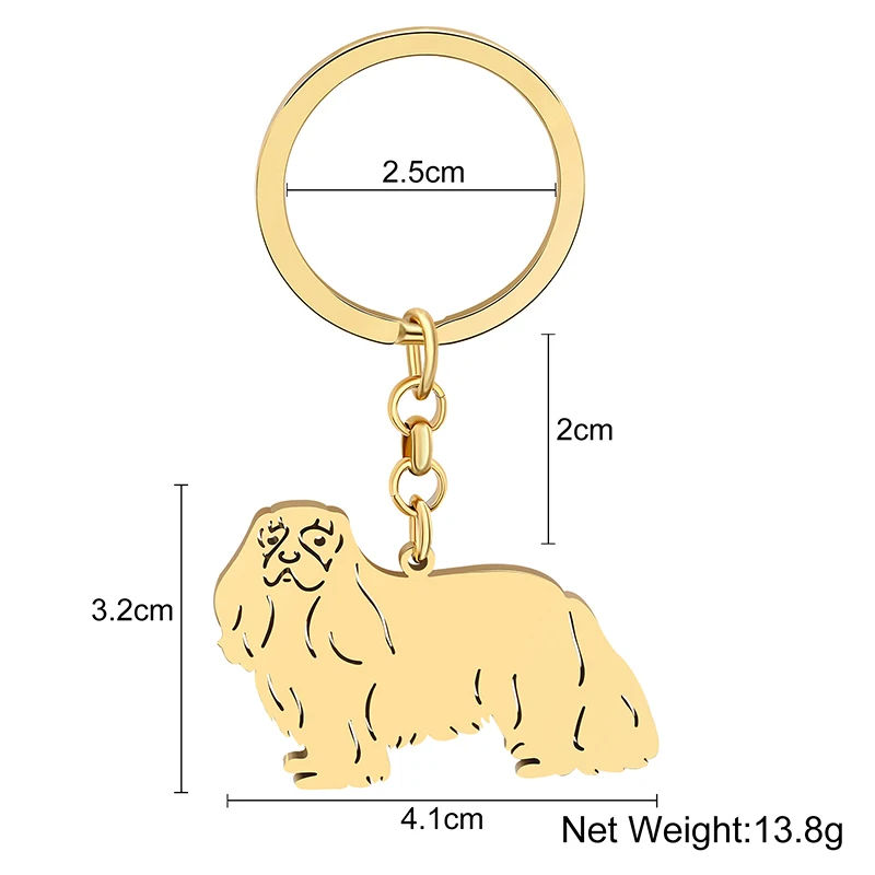 WEVENI Key Ring Stainless Steel Gold-plated Cavalier King Charles Spaniel Keychains Cute Pet Charms  Animals Jewelry For Women 