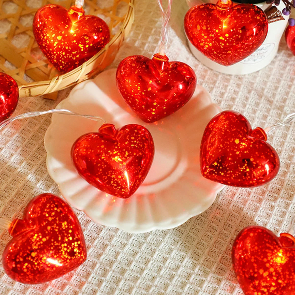 Luci a corda a forma di cuore di San Valentino Luci a corda fata bling a forma di cuore a LED alimentate a batteria per l'arredamento di nozze di San Valentino