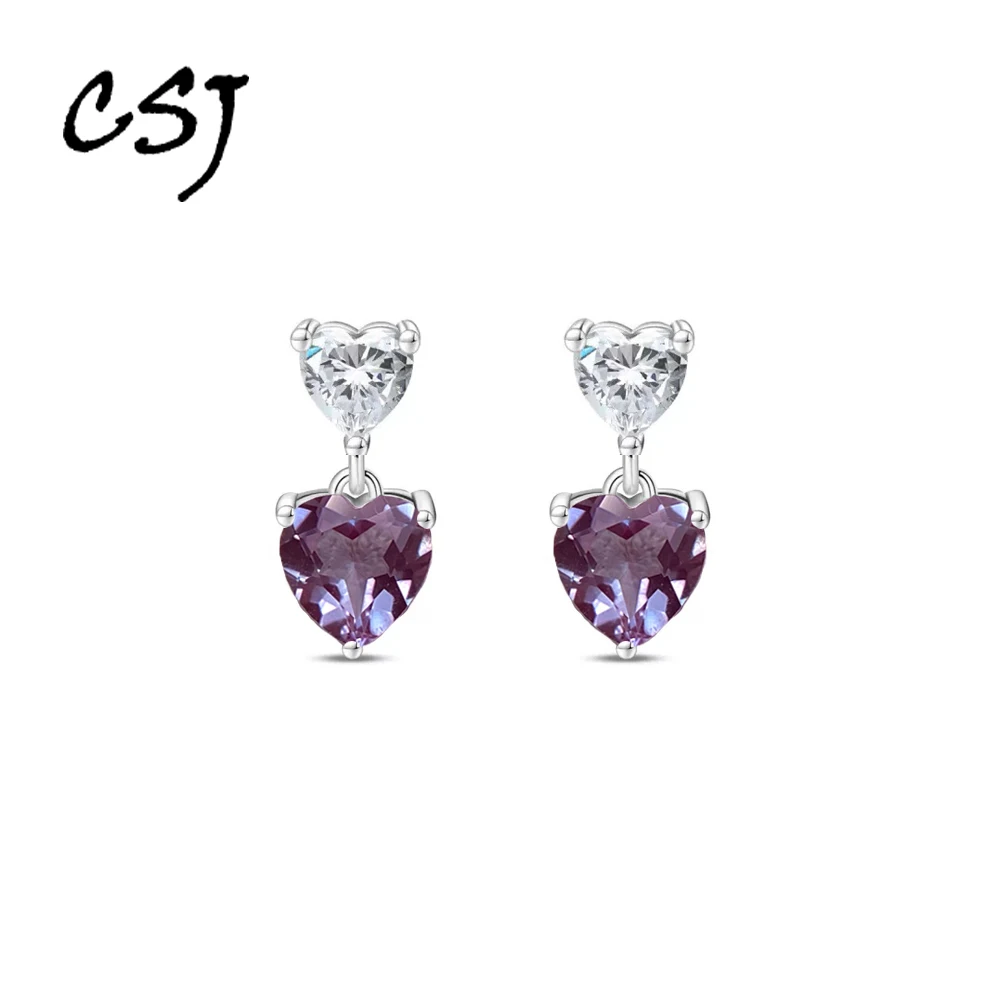 Trendy Lab Grow Alexandrite Heart Earrings 925 Sterling Silver Gemstone4/6mm for Women Party Birthday Fine Jewelry Gift