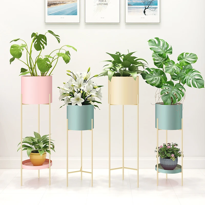 

Nordic Iron Plant Stand Minimalist Floor Rack Multi-Layer Greenery Holder for Balcony or Living Room Hanging Pot Frame