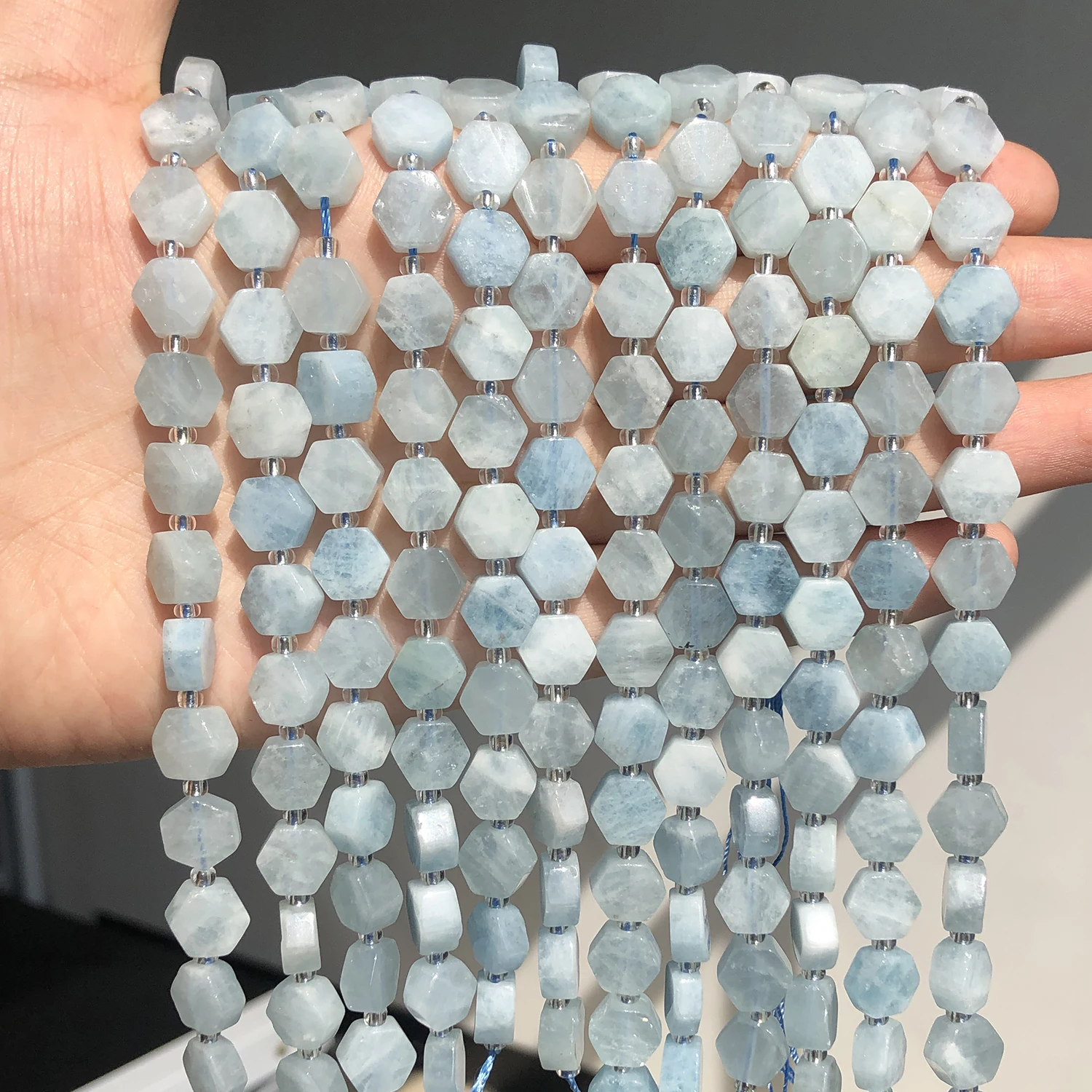AAA Natural Lapis Lazuli Prehnite Sunstone Aquamarine Gems Stone Beads Hexgon Shape Beads for Jewelry Making Diy Bracelet